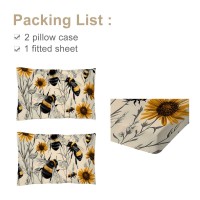 3PCS Botanical Floral Printed Bed Fitted Sheet Set, Yellow Bedding Set, Cute Bee,1 Fitted Sheet, 2 Pillow Cases 3PCS Botanical Floral Printed Bed Fitted Sheet Set, Yellow Bedding Set, Cute Bee,1 Fitted Sheet, 2 Pillow Cases