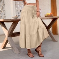 Solid-color Drawstring Skirt With An Elastic Waist Solid-color Drawstring Skirt With An Elastic Waist