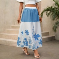Casual Printed Patchwork High-waisted Long A-line Skirt