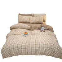 Pure Color Washed Cotton Four-piece Set Of Plaid Striped Sheets Quilt Cover Bedding Pure Color Washed Cotton Four-piece Set Of Plaid Striped Sheets Quilt Cover Bedding