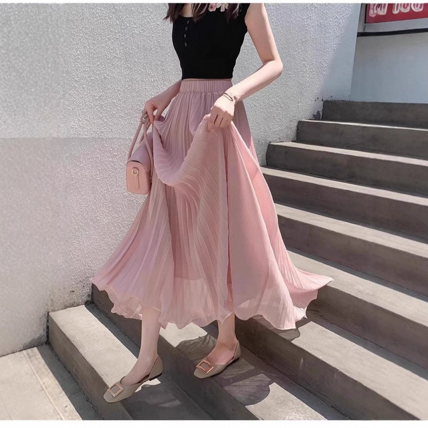 Women's High-Waisted Chiffon Pleated Skirt