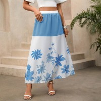 Casual Printed Patchwork High-waisted Long A-line Skirt