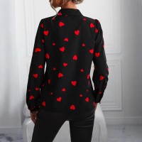Casual Long-Sleeve Shirt With A Loving-Heart Print Top
