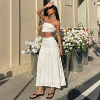 Womens Fashion Casual Solid-Color Skirt With Elastic Waist