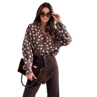 Womens Minimalist Long-Sleeve Polka-Dot Waist-Cinching Office-Ready Shirt