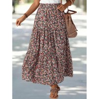 Fashionable Printed Floral High-Waisted Skirt