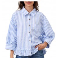 Loose-fitting Casual Top With A Front Placket And Three-quarter Sleeves