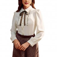 Elegant Contrast-Color Defined-Waist Shirt For Women