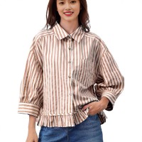 Loose-fitting Casual Top With A Front Placket And Three-quarter Sleeves