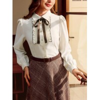 Elegant Contrast-Color Defined-Waist Shirt For Women