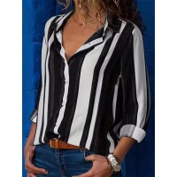 Womens Fashion Striped 3D-Printed Long-Sleeve Shirt