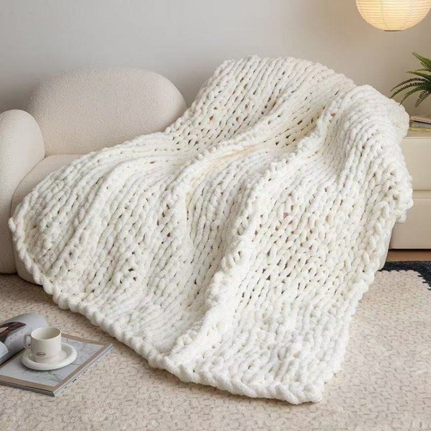 Chenille Knitted Handmade Throw Blanket