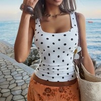 Vacation Polka-Dot Sleeveless U-Neck Playful Tank Top Womens Top