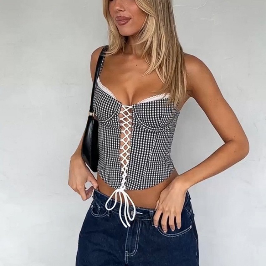 Womens Stylish Sexy Plaid-strapped Camisole