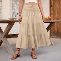 Solid-color Drawstring Skirt With An Elastic Waist Solid-color Drawstring Skirt With An Elastic Waist