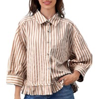 Loose-fitting Casual Top With A Front Placket And Three-quarter Sleeves