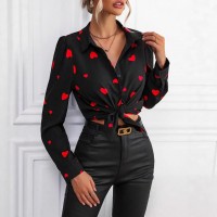 Casual Long-Sleeve Shirt With A Loving-Heart Print Top