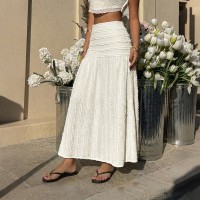 Womens Fashion Casual Solid-Color Skirt With Elastic Waist