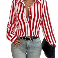Womens Fashion Striped 3D-Printed Long-Sleeve Shirt