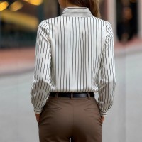 Black And White Striped Silky Satin Lapel Shirt