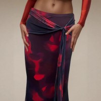 Retro Printed Slim-fit Long Skirt