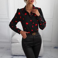 Casual Long-Sleeve Shirt With A Loving-Heart Print Top