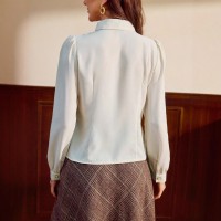 Elegant Contrast-Color Defined-Waist Shirt For Women