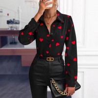 Casual Long-Sleeve Shirt With A Loving-Heart Print Top
