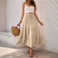 Solid-color Drawstring Skirt With An Elastic Waist Solid-color Drawstring Skirt With An Elastic Waist