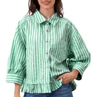 Loose-fitting Casual Top With A Front Placket And Three-quarter Sleeves