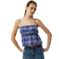 Striped Plaid Off-shoulder Sexy Ruffled Trendy Womens Camisole