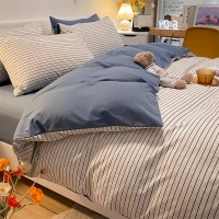Pure Color Washed Cotton Four-piece Set Of Plaid Striped Sheets Quilt Cover Bedding Pure Color Washed Cotton Four-piece Set Of Plaid Striped Sheets Quilt Cover Bedding