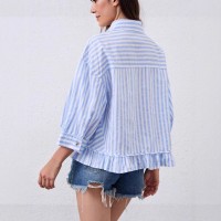 Loose-fitting Casual Top With A Front Placket And Three-quarter Sleeves