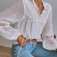Womens Casual Loose Lace-Patchwork Blouse For Commuting