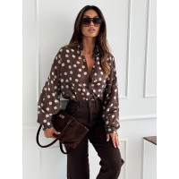 Womens Minimalist Long-Sleeve Polka-Dot Waist-Cinching Office-Ready Shirt