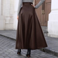 Slimming Hip-covering Mid-length A-line PU Leather Skirt With A Flared Hem