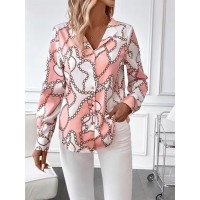 Womens Fashion Striped 3D-Printed Long-Sleeve Shirt