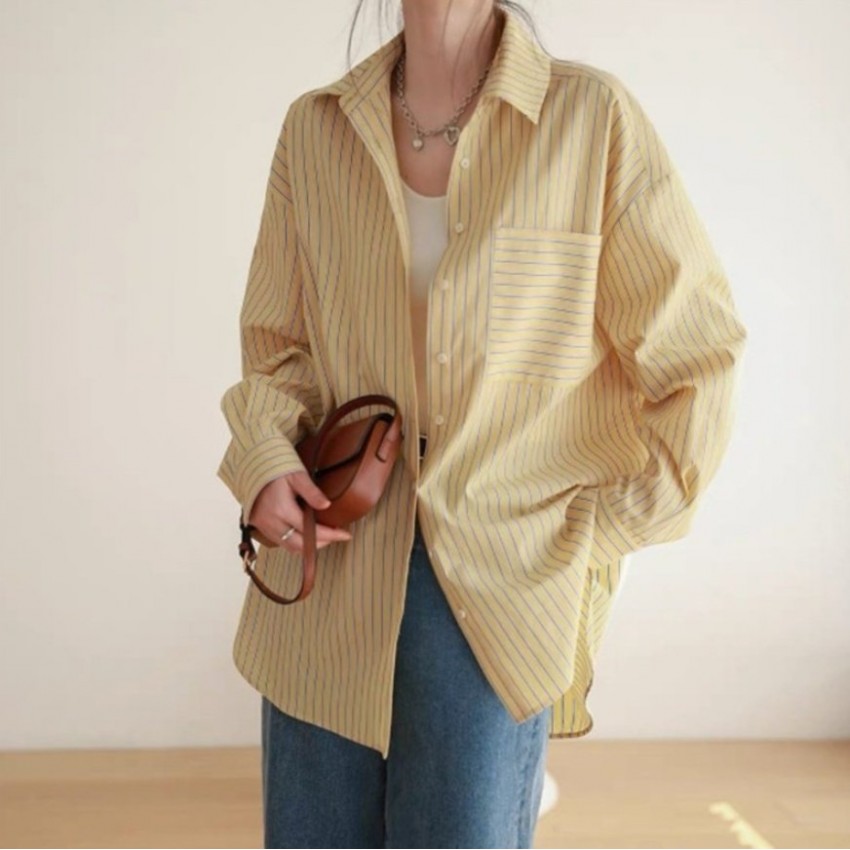 Commuter-striped Designer-style Niche Relaxed-fit Womens Shirt
