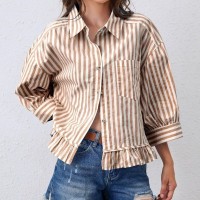 Loose-fitting Casual Top With A Front Placket And Three-quarter Sleeves
