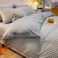 Pure Color Washed Cotton Four-piece Set Of Plaid Striped Sheets Quilt Cover Bedding Pure Color Washed Cotton Four-piece Set Of Plaid Striped Sheets Quilt Cover Bedding