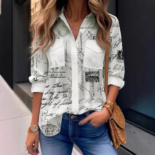 New Womens All Season Versatile Loose Casual Long Sleeve Shirt With Pockets