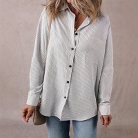 Minimalist Striped Long-sleeve Top In European And American Style