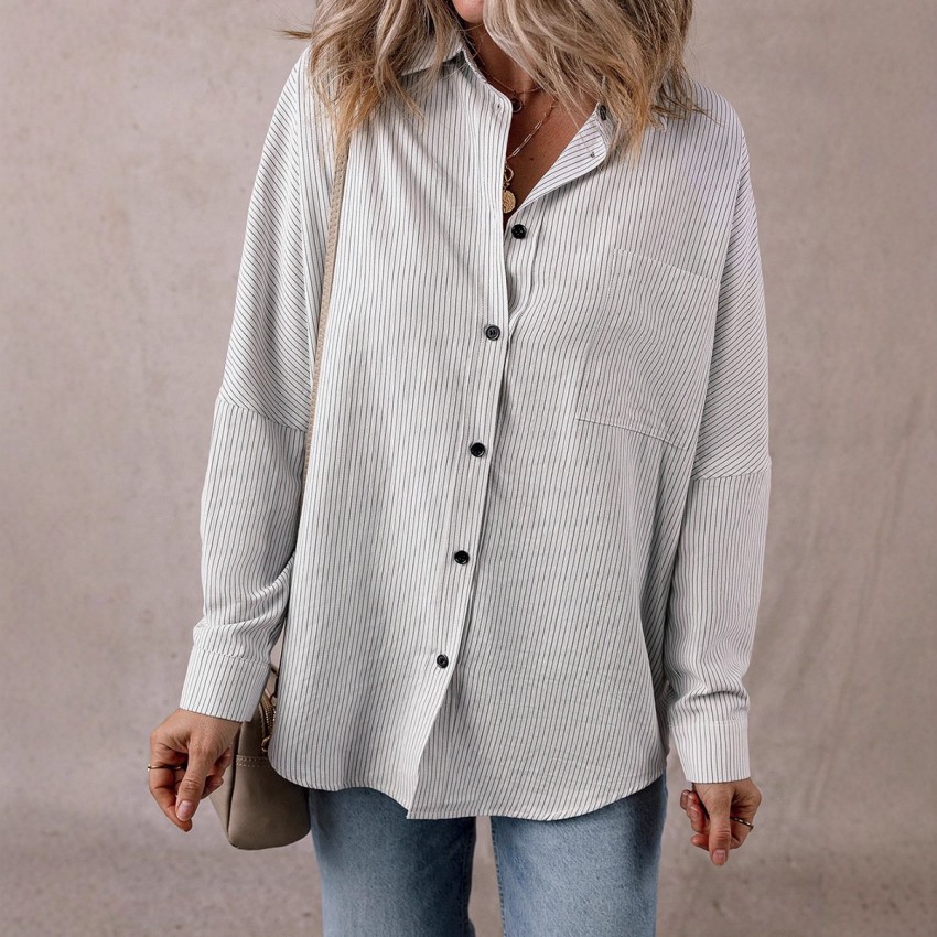 Minimalist Striped Long-sleeve Top In European And American Style