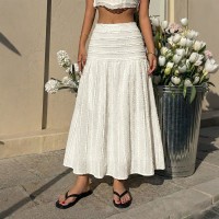 Womens Fashion Casual Solid-Color Skirt With Elastic Waist