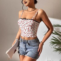 Womens Slim-fit Lace-trimmed Printed Camisole