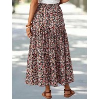 Fashionable Printed Floral High-Waisted Skirt