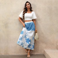 Casual Printed Patchwork High-waisted Long A-line Skirt