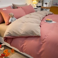 Pure Color Washed Cotton Four-piece Set Of Plaid Striped Sheets Quilt Cover Bedding Pure Color Washed Cotton Four-piece Set Of Plaid Striped Sheets Quilt Cover Bedding