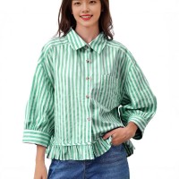 Loose-fitting Casual Top With A Front Placket And Three-quarter Sleeves