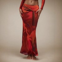 Retro Printed Slim-fit Long Skirt